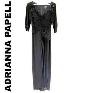 ADRIANNA PAPELL COLLECTION BLACK BEADED & RUCHED FULL-LENGTH EVENING GOWN SIZE 4
